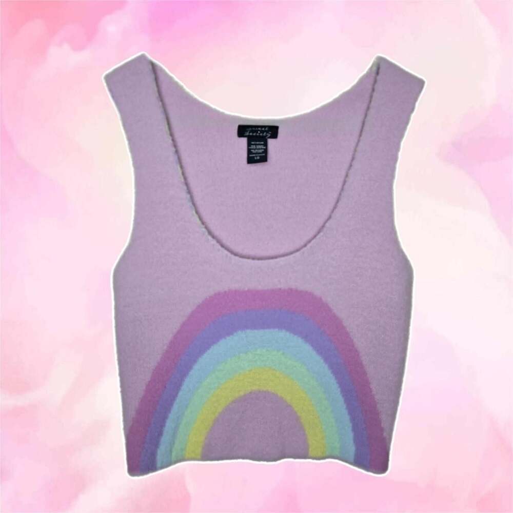 Sweet Society Pastel Rainbow Fuzzy Knit Crop Top